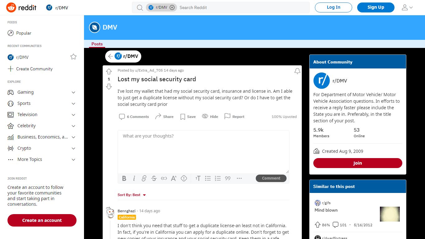 Lost my social security card : DMV - reddit.com